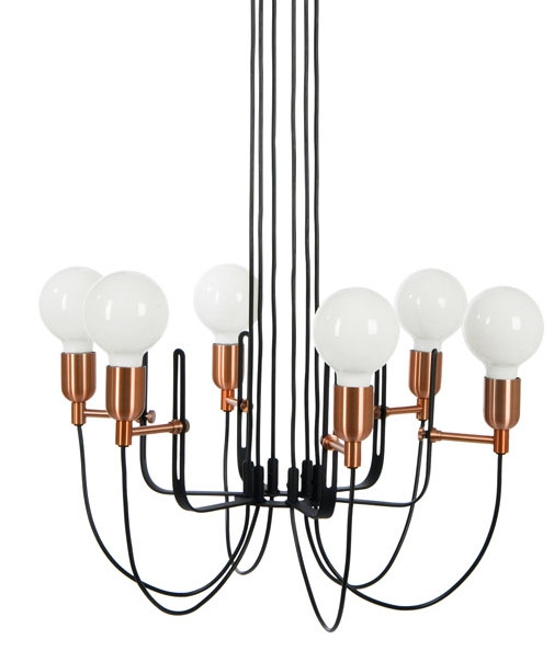 Black 6 Arm Chandelier With Copper Or Brass Detailing Black 6 Arm Chandelier Copper Or Brass Detail