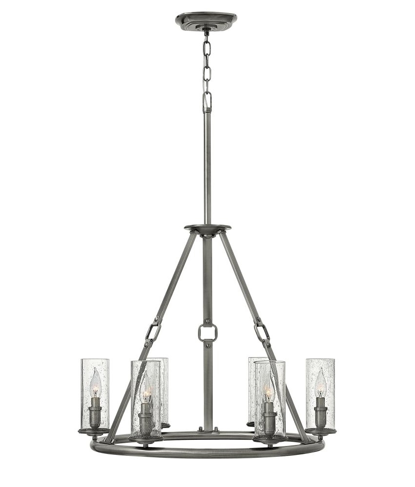 Chandelier in antique nickel with seeded clear glass