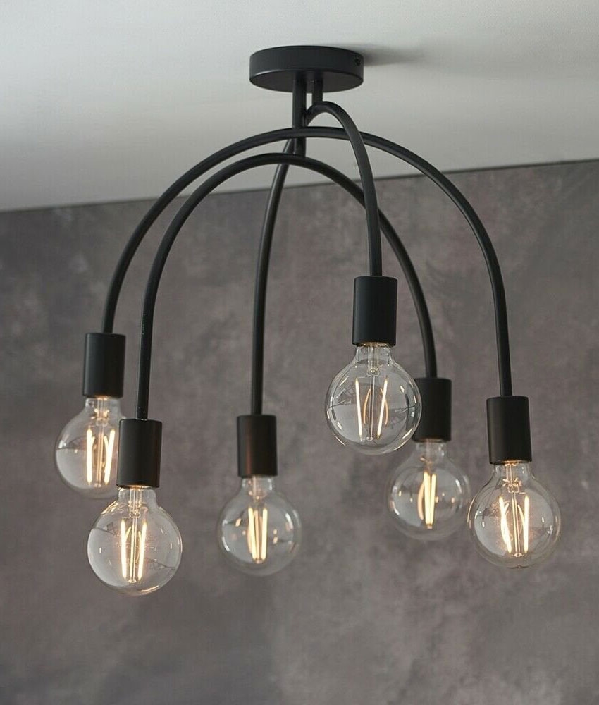 Black Bare Lamp 6 Light Semi Flush Fitting