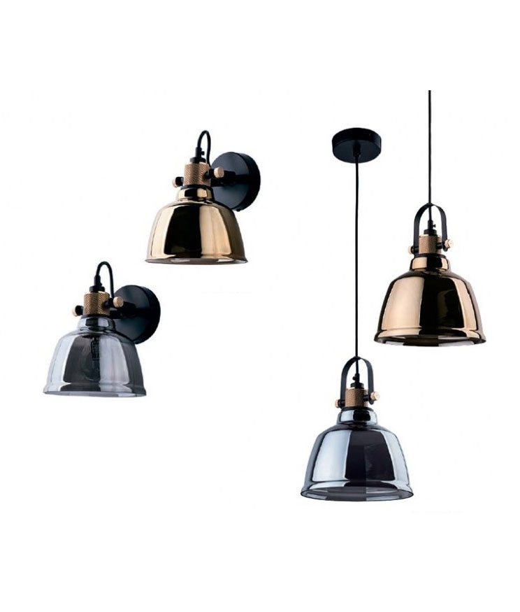 Silver or Gold Mirrored Wall Light with Black Wall Plate