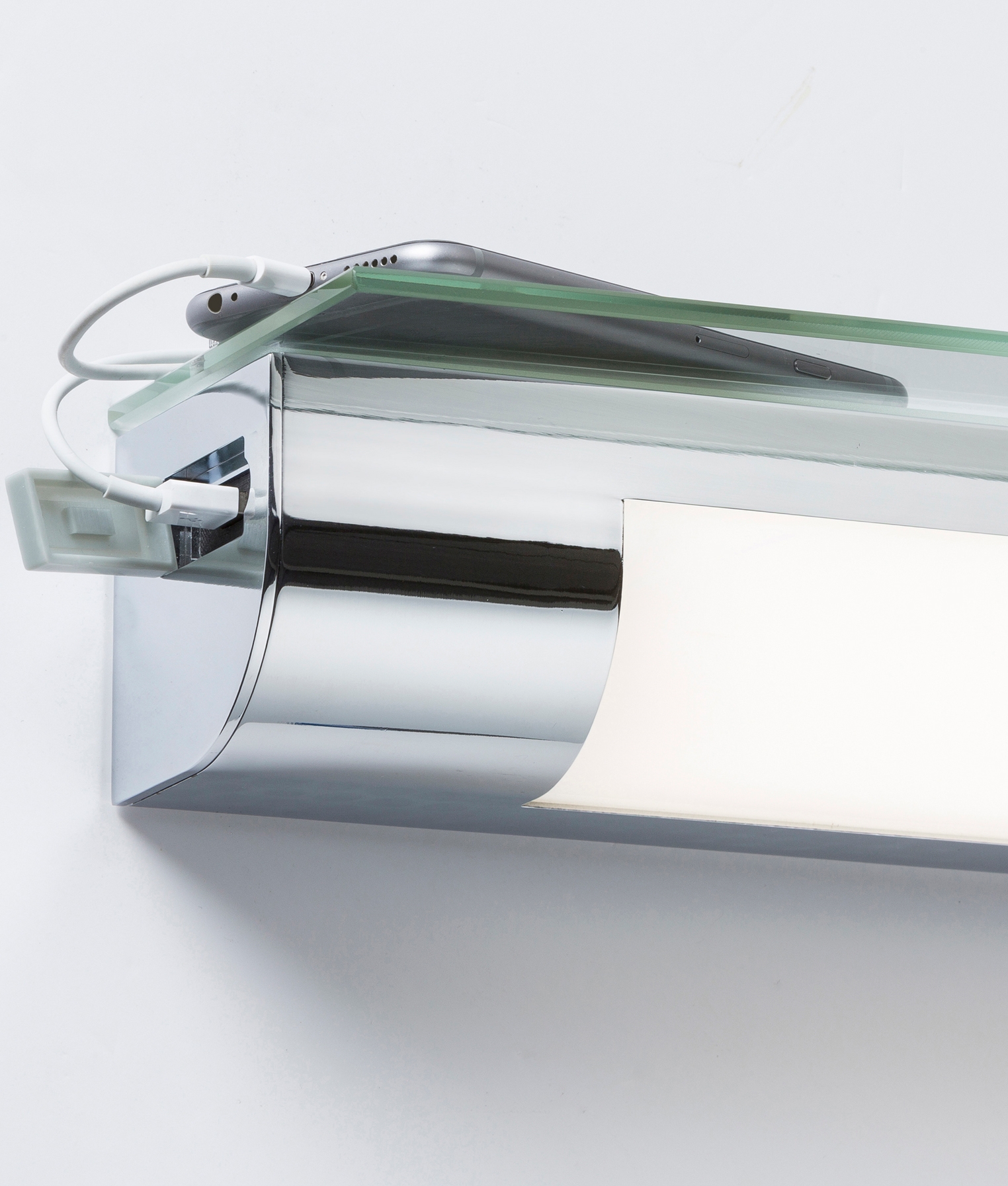 Illuminated Bathroom Shelf with Shaving Socket & USB Charger