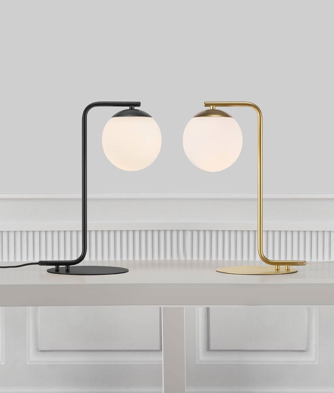 Opal Glass Bauhaus Table Lamp In Either, Illuminated Globe Table Lamp Uk