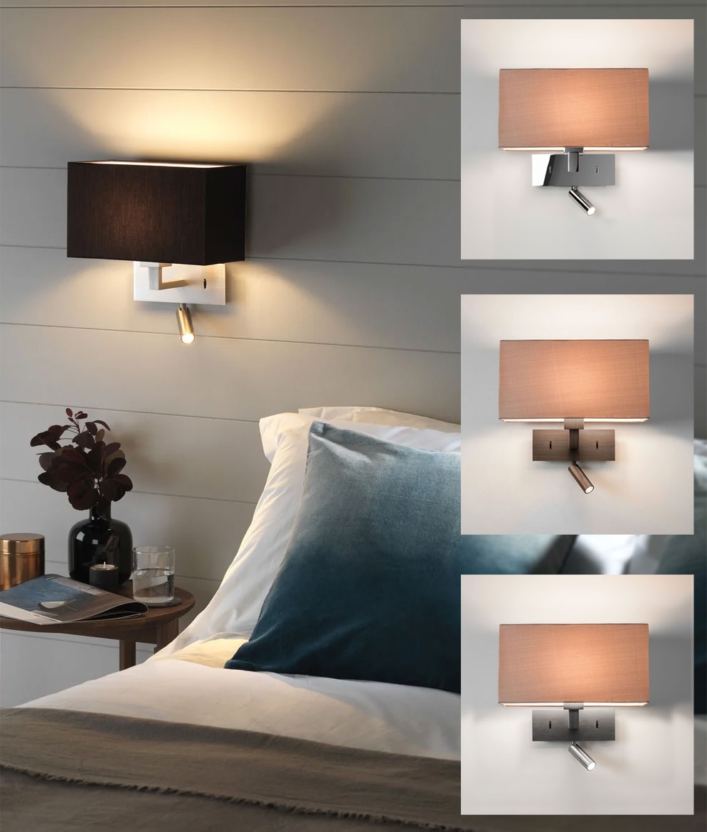 Bedside Wall Light Fixture with switches builtin for Main light and