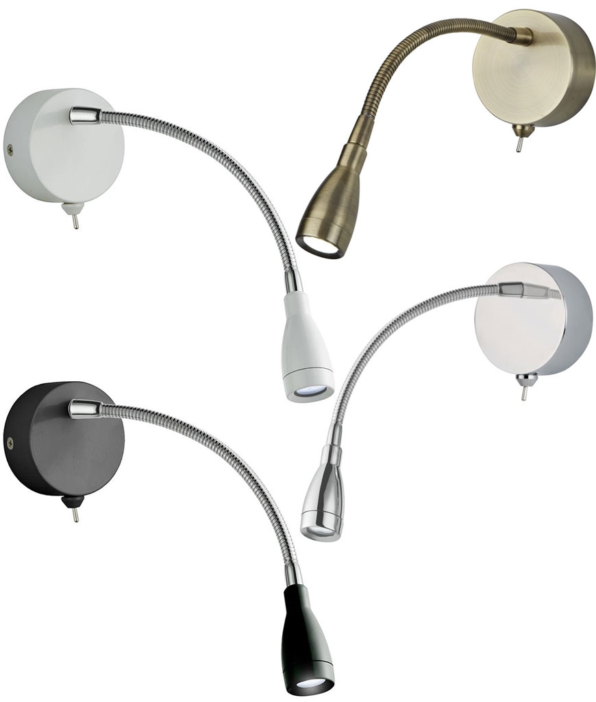 Flexible Reading Arm Wall Light Switched 4 Finishes