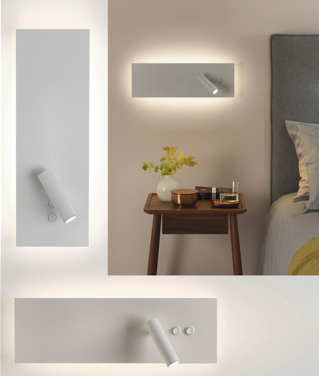 White LED Backlit Rectangular Bedside Wall Light with Adustable Reading