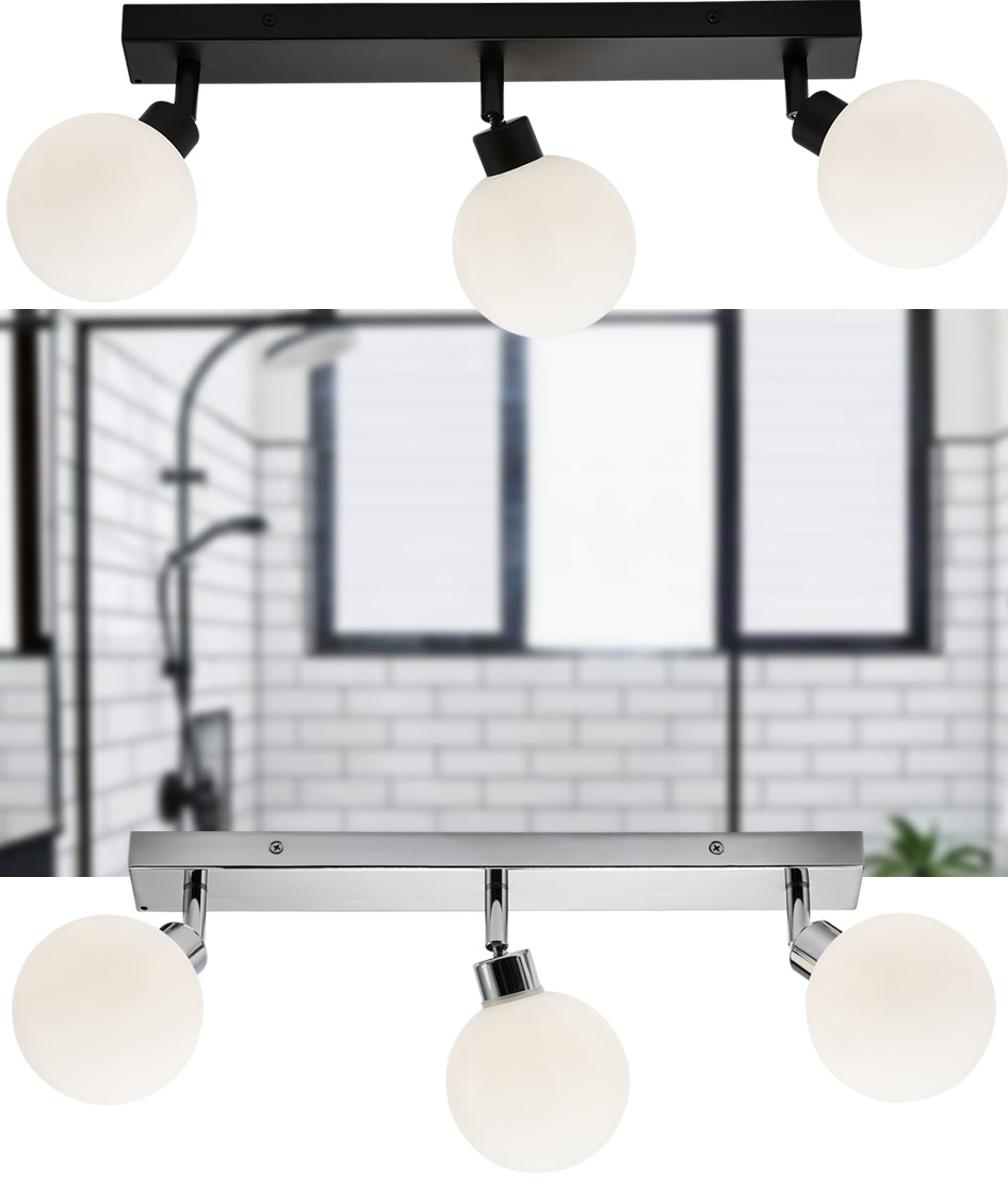 Black or Chrome Triple Globe Ceiling Bar for Bathroom Zone 2 IP44