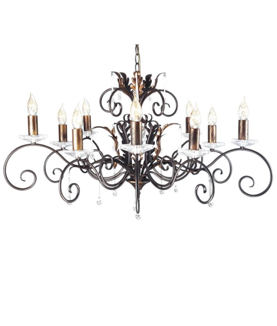 10 Light Ornate Chandelier With Oak Leaves And Forged Scrollwork Bronze Gold Or Black Silver Finish