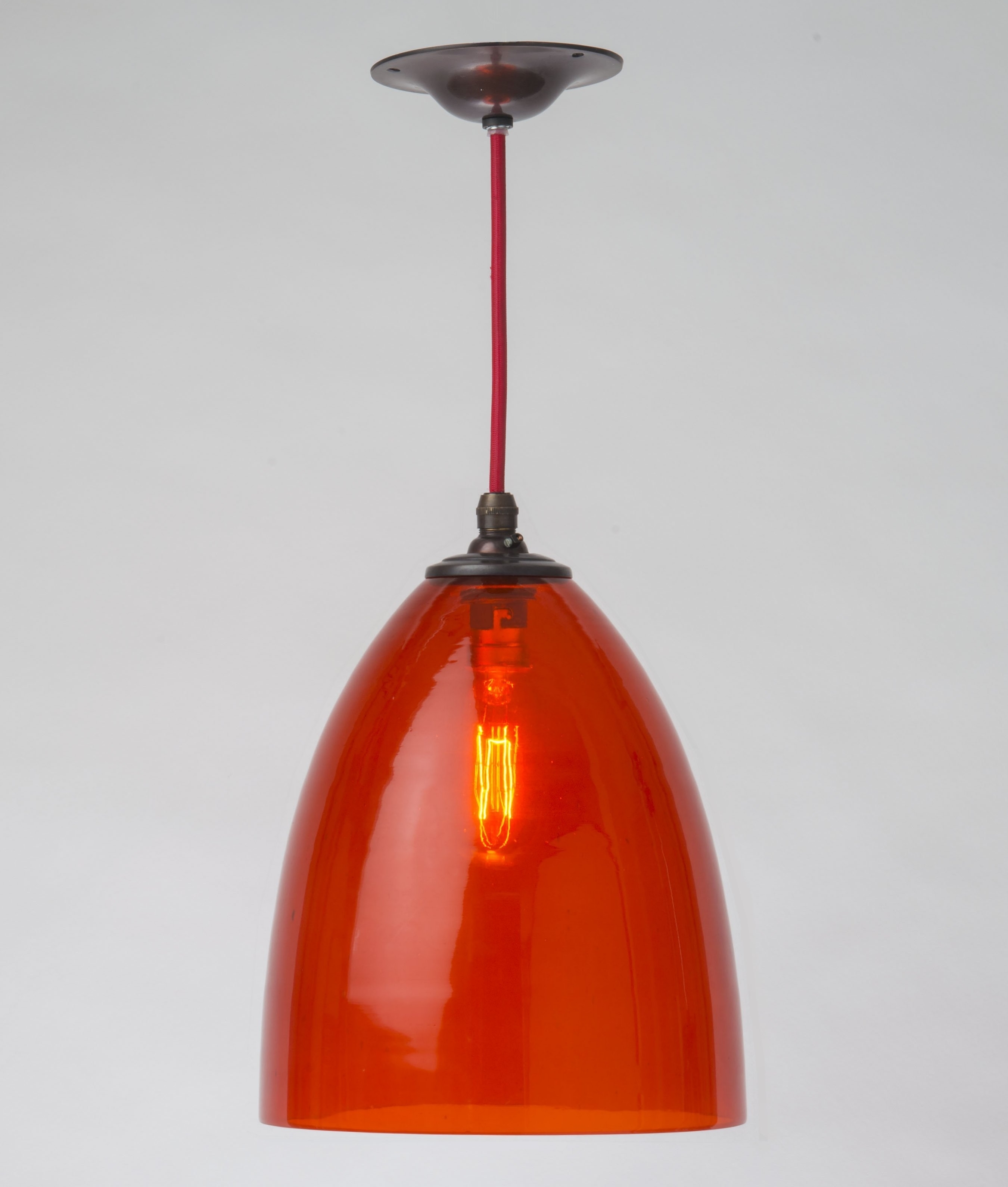 Burnt Orange Glass Shaded Pendant, Orange Glass Lamp Shade