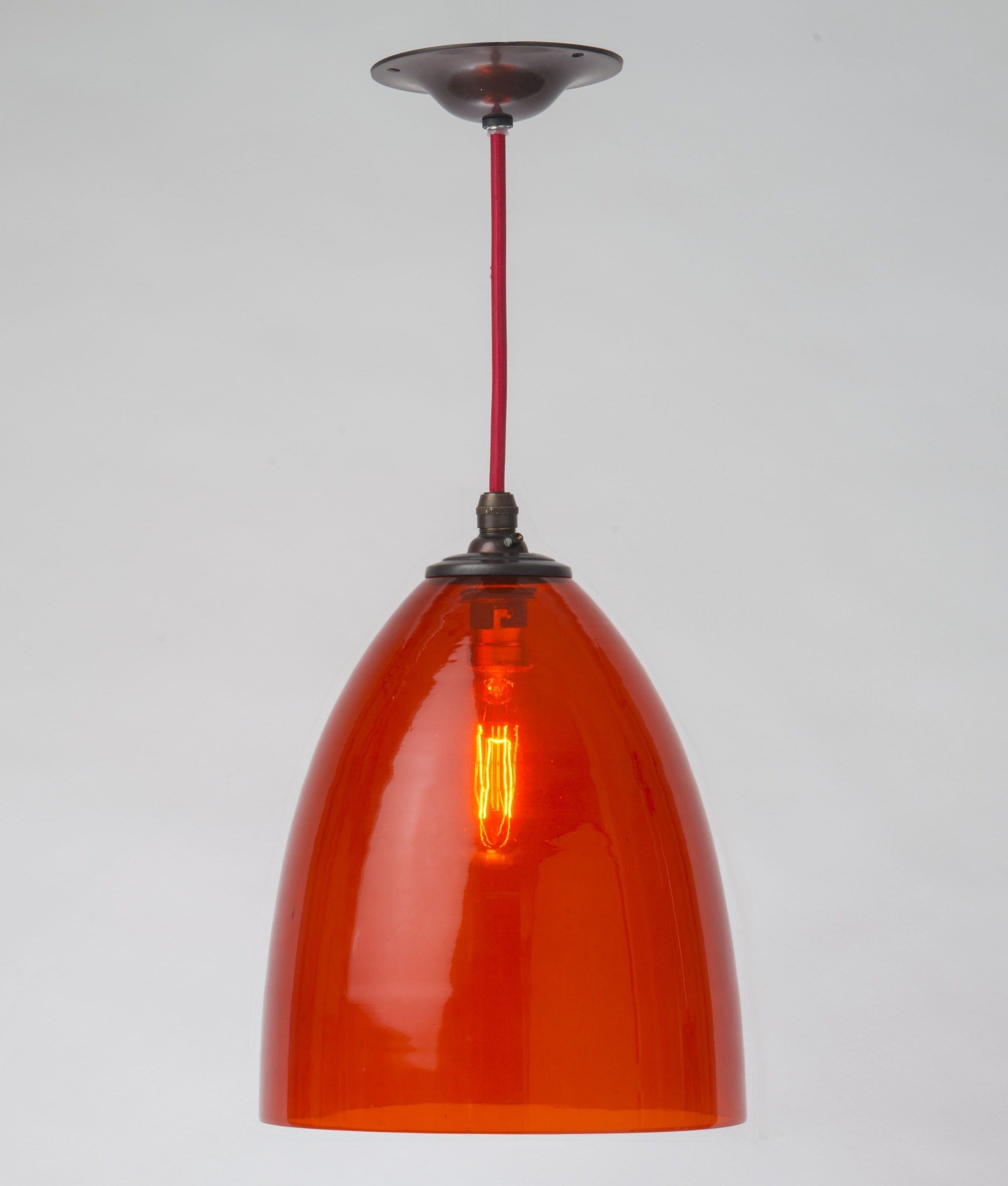 Hand Blown Burnt Orange Glass Shaded Pendant