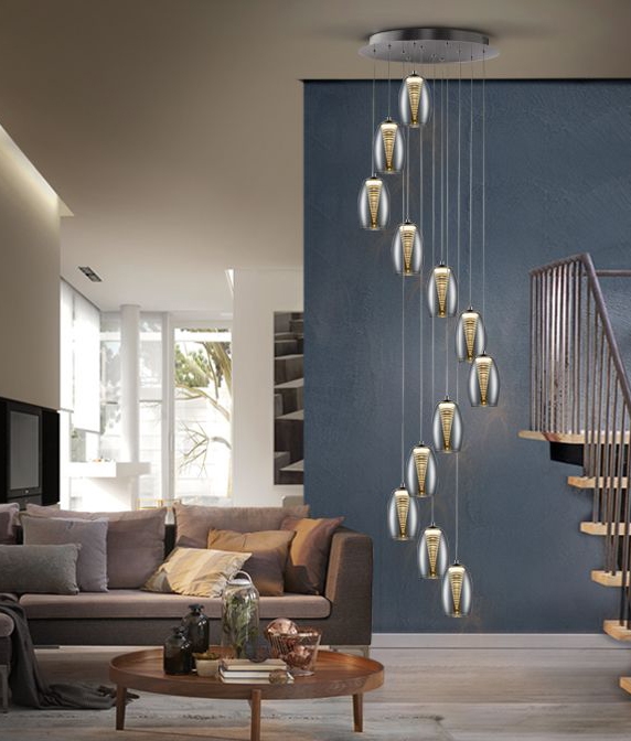 Cascading Glass Shaded Long Drop Pendant 3m