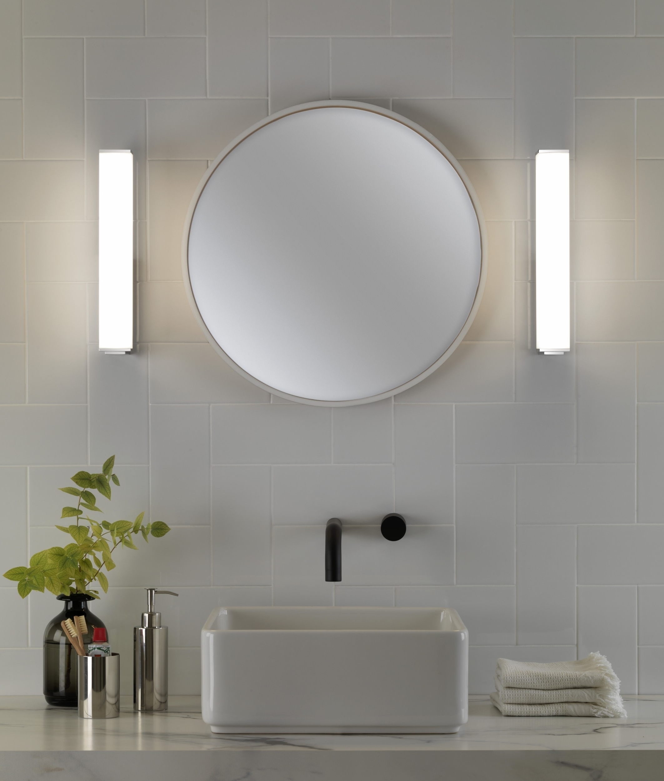 Modern LED Bathroom Wall Light - Opal Diffuser On Low Profile Chrome Mount