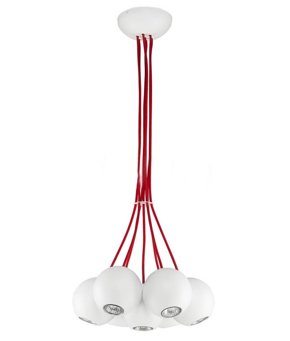 Seven Light Eyeball Cluster Pendant with Red Flex Two Finishes