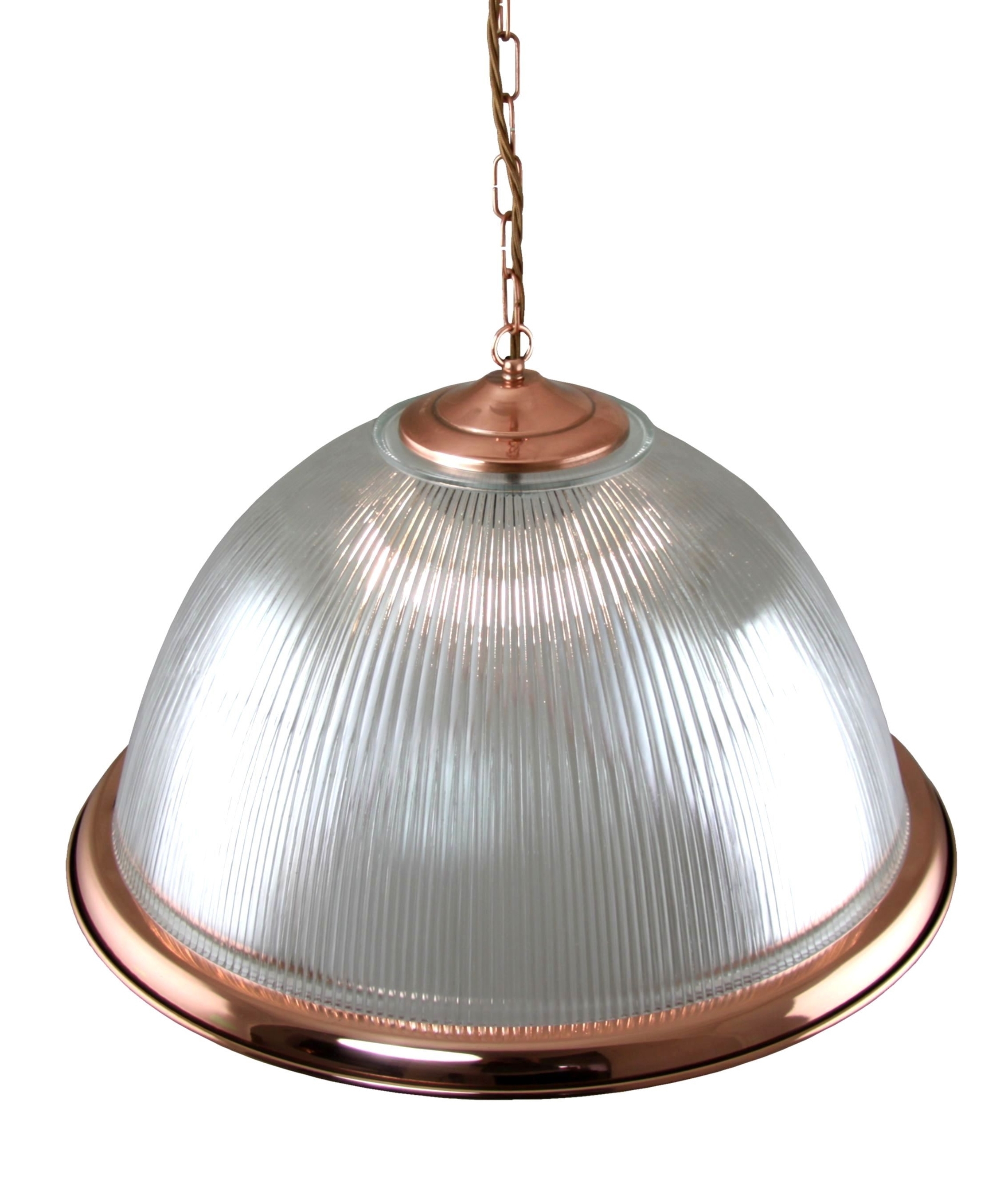 Dome Ribbed Glass Pendant With Copper Detailing In Two Styles Large Copper Ribbed Glass Dome Ceiling Light