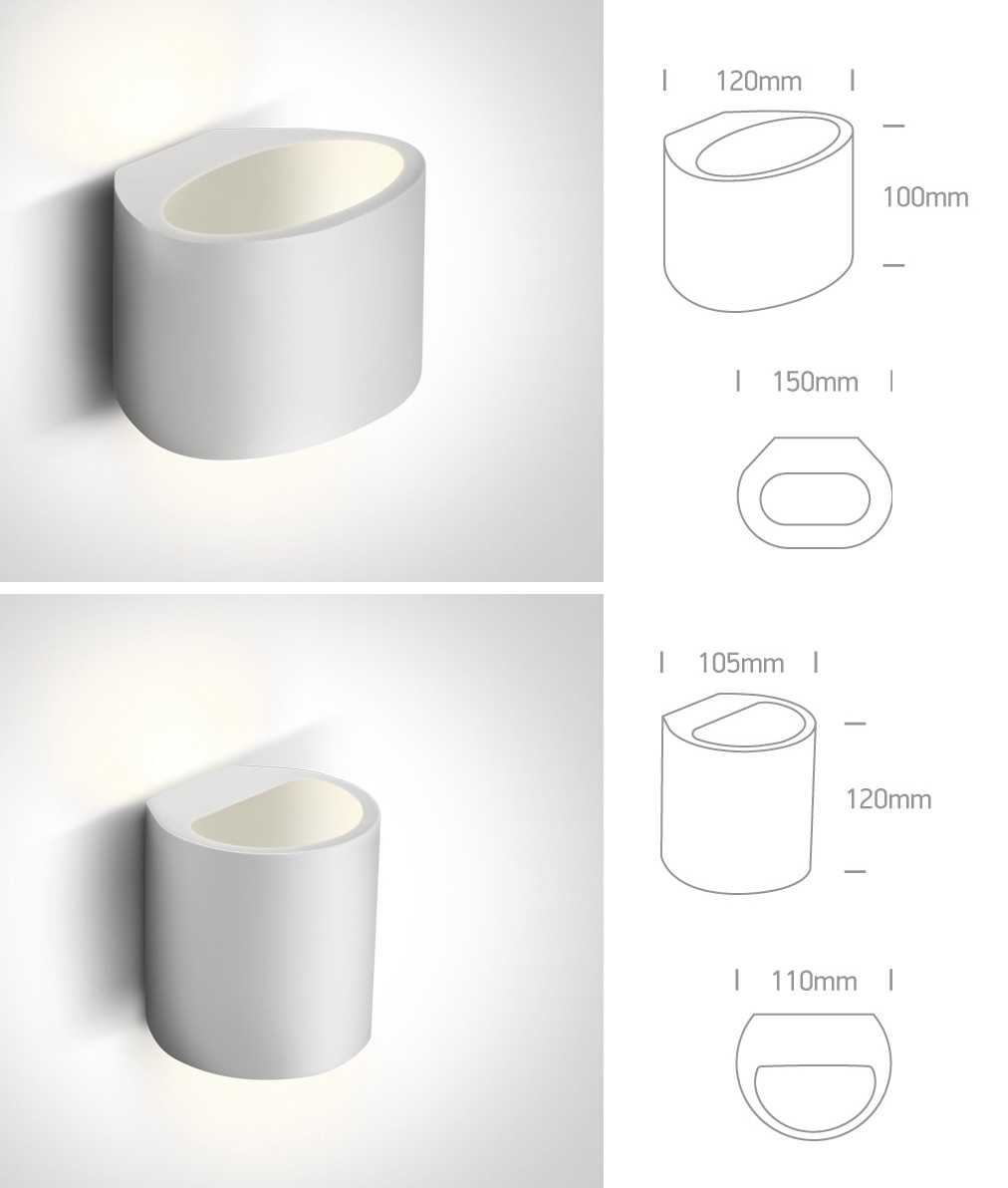 Curvy Cylinder Up and Down Wall Lights in Natural Plaster