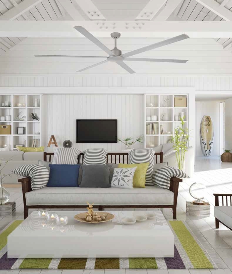 Six Blade Ceiling Fan In Grey Finish, Large Ceiling Fans For Living Room