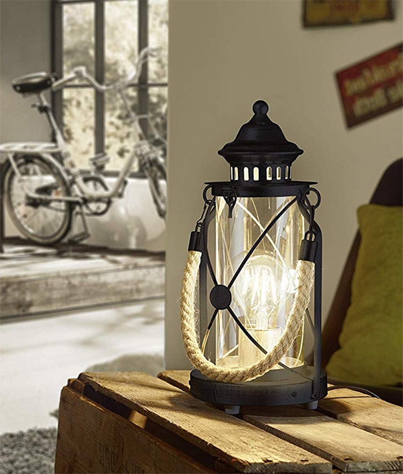 Table Lantern With Rope Handle In, Fisherman Style Table Lamp