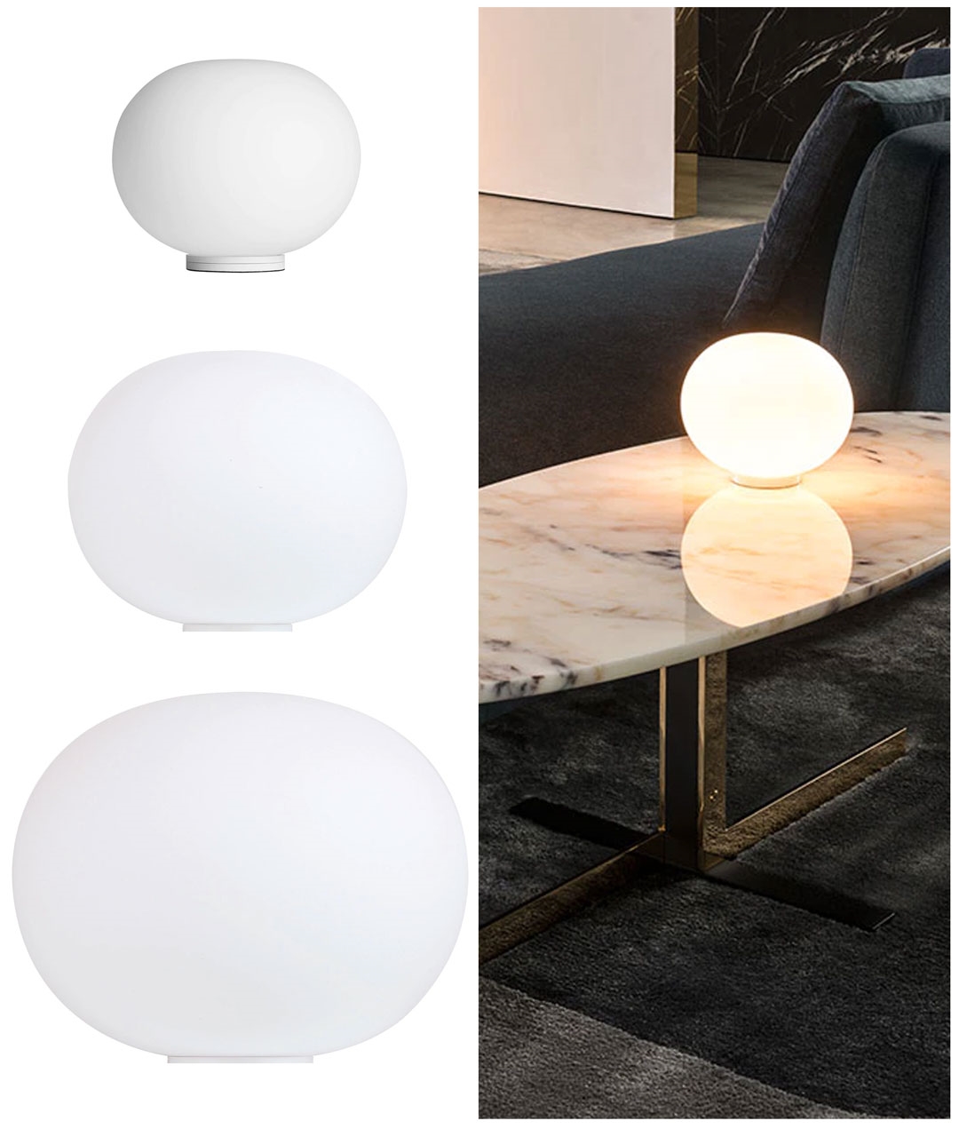 New Modern Glo Ball Round Glass LED Floor Table Desk Lighting Light Lamp White 