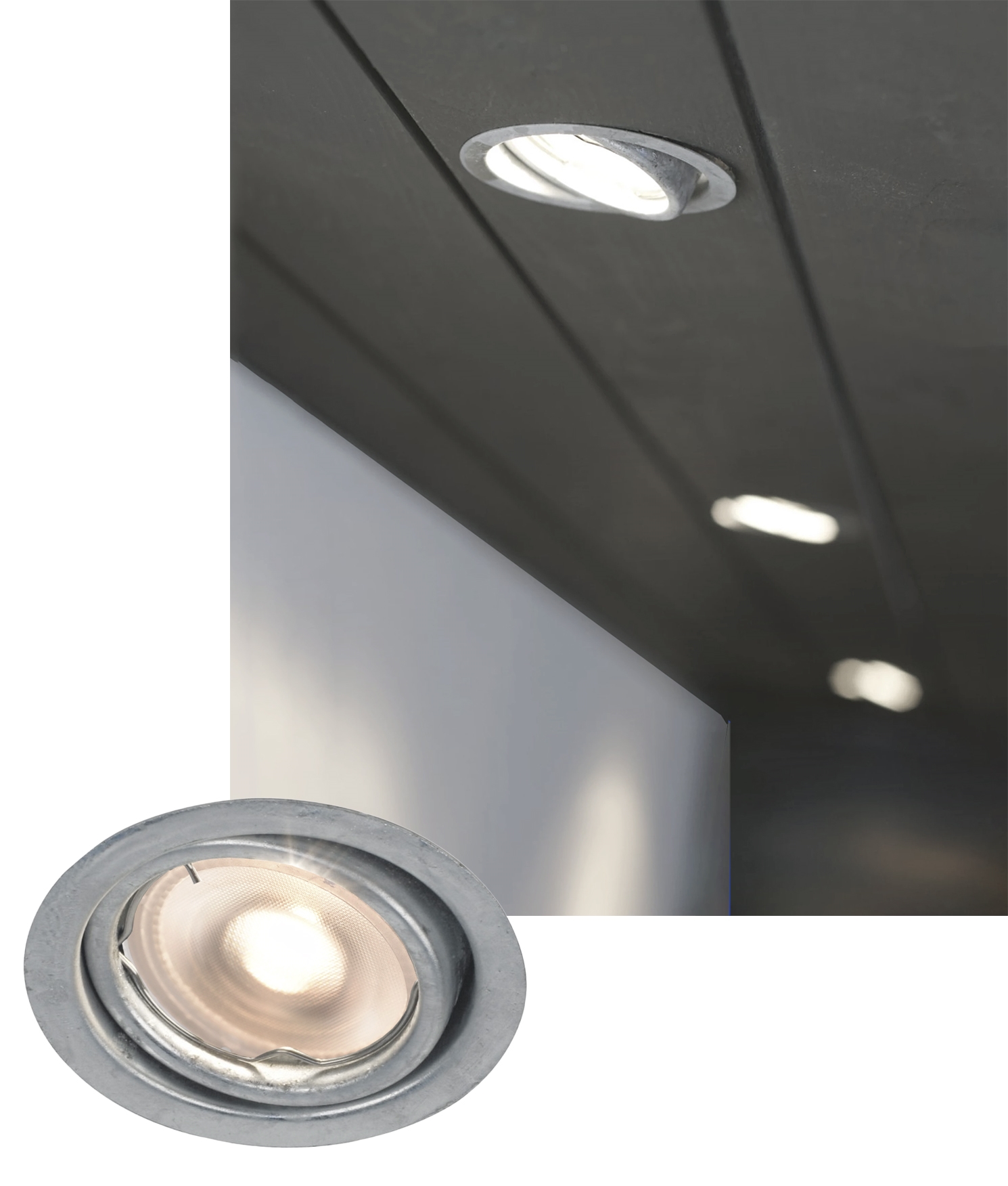 These soffit downlights are zinc galvanised to give many years service