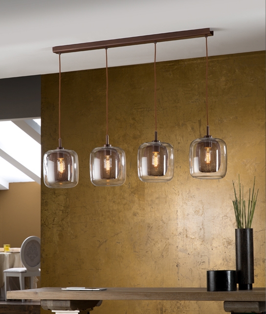 4 Bar Pendants With Chocolate Brown Glass Mesh Detail