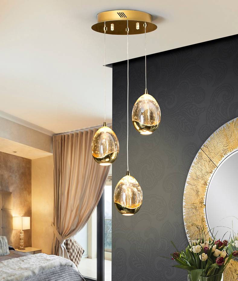3 Light Pendant with LEDS and Bubble Detailing Inside Shade - 1.5m Drop