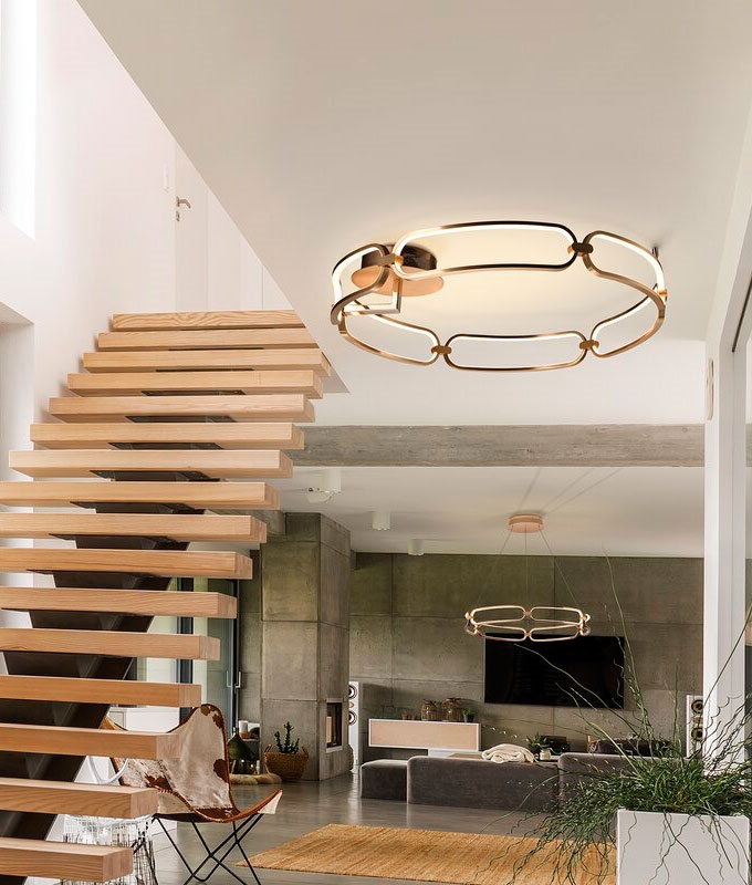 Circular Looped Led Semi Flush Ceiling Light - Living Room Flush Ceiling Lights Uk