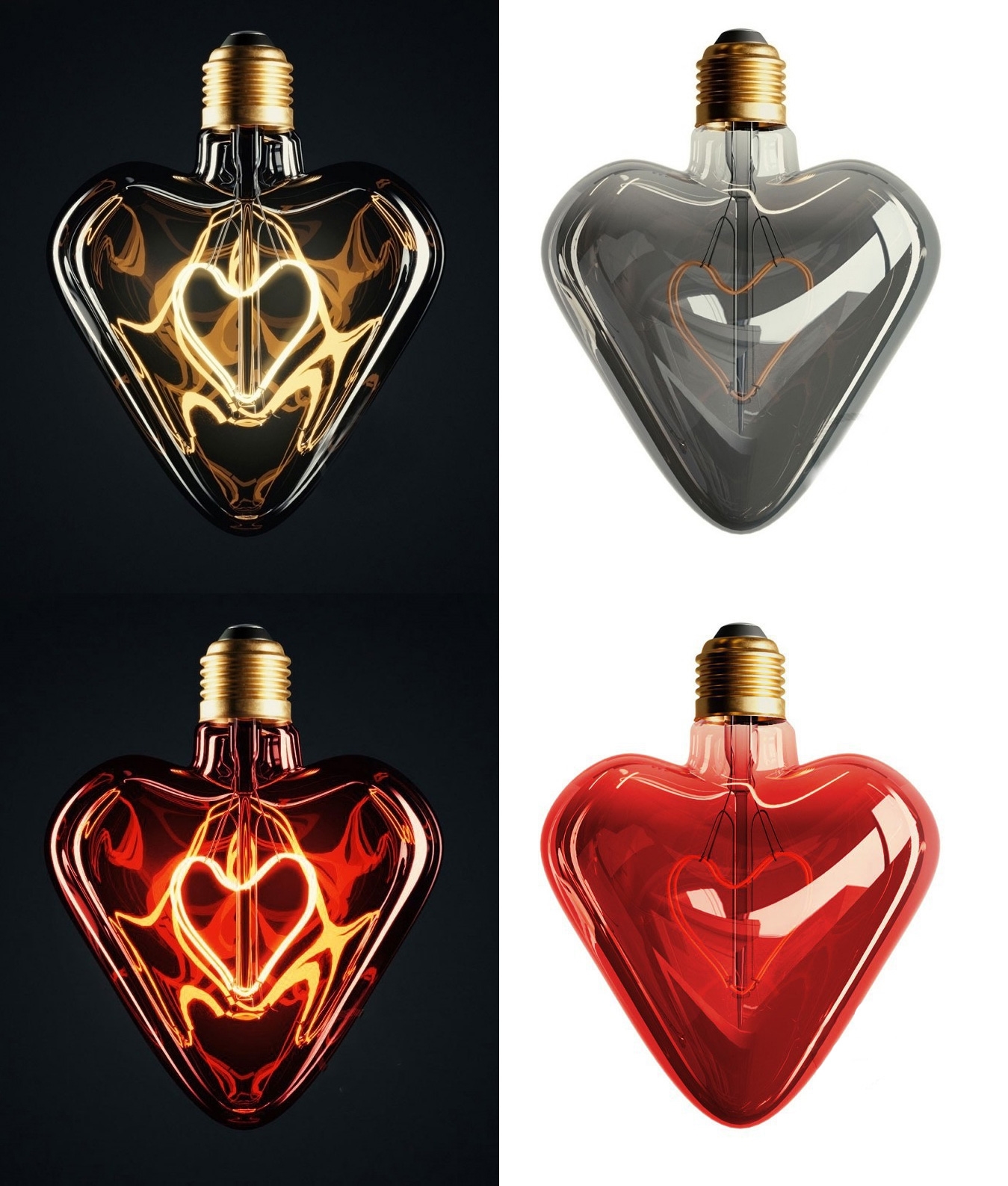 Heart Shape Light Bulb E27 LED Filament Red or Smoky Grey