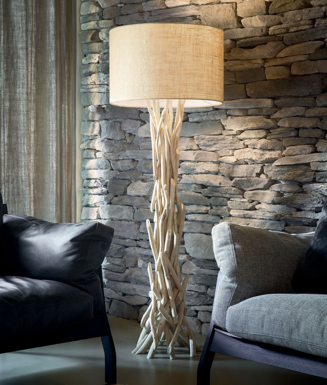 Driftwood Floor Lamp With Hessian Beige, Living Room Modern Floor Lamps Uk