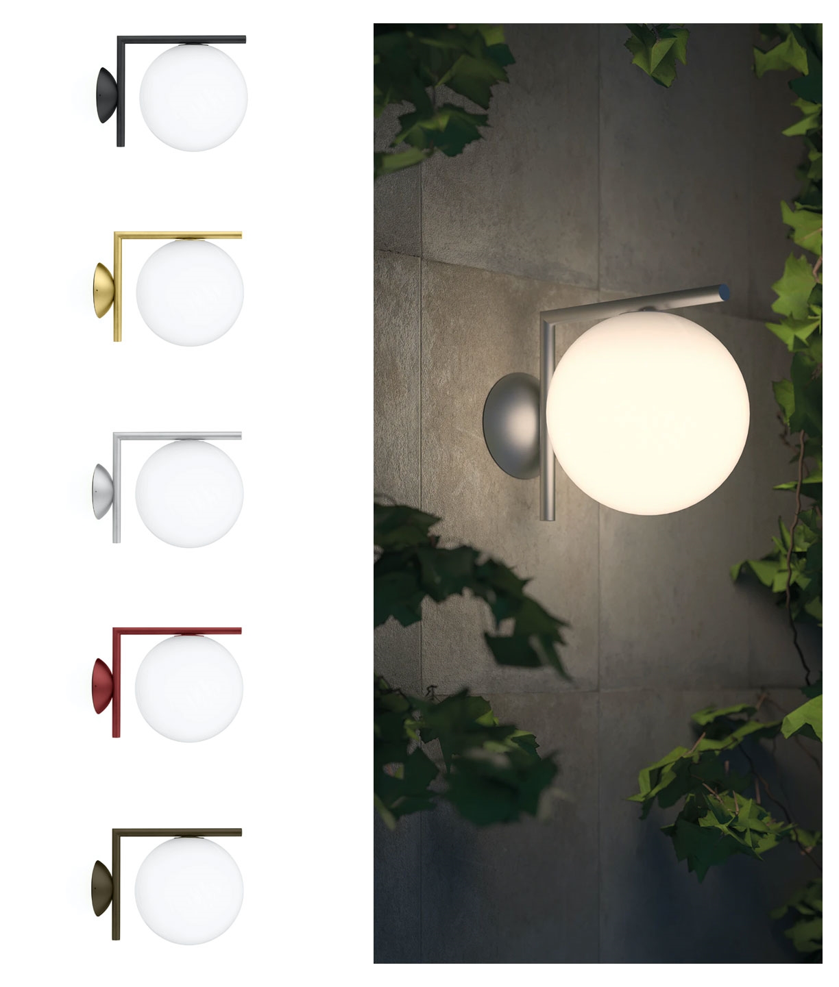 Absay Underlegen Mor IC Wall Lights by Flos Chrome or Burnished Brass & 2 Sizes - IP65 Rated