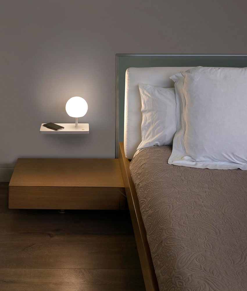 Integrated Shelf in White with Phone Charger Bedside Wall Light with