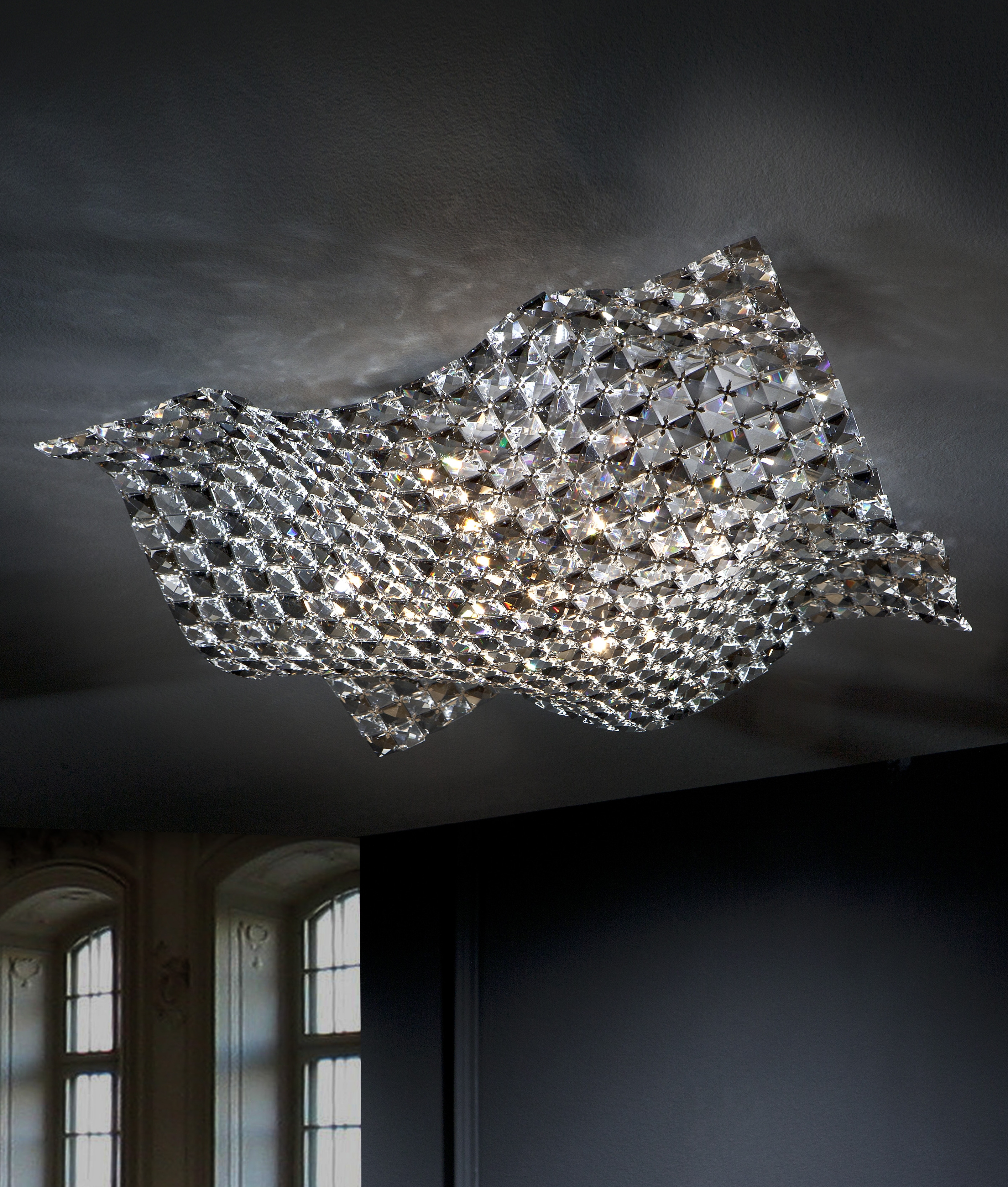 Clear Smoked Crystal Semi Flush Light