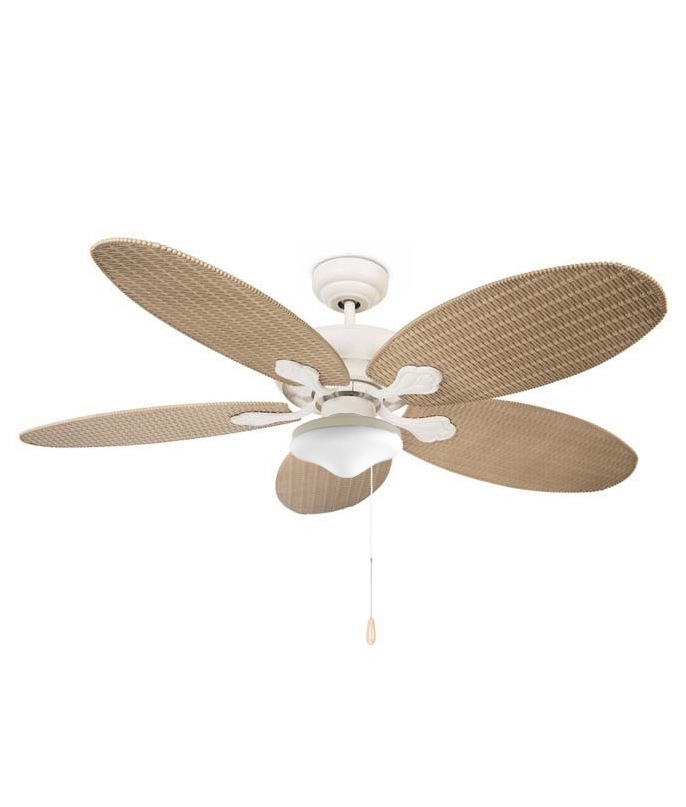Ceiling Fan With Light In Rattan Styling, Cream Ceiling Fan With Light