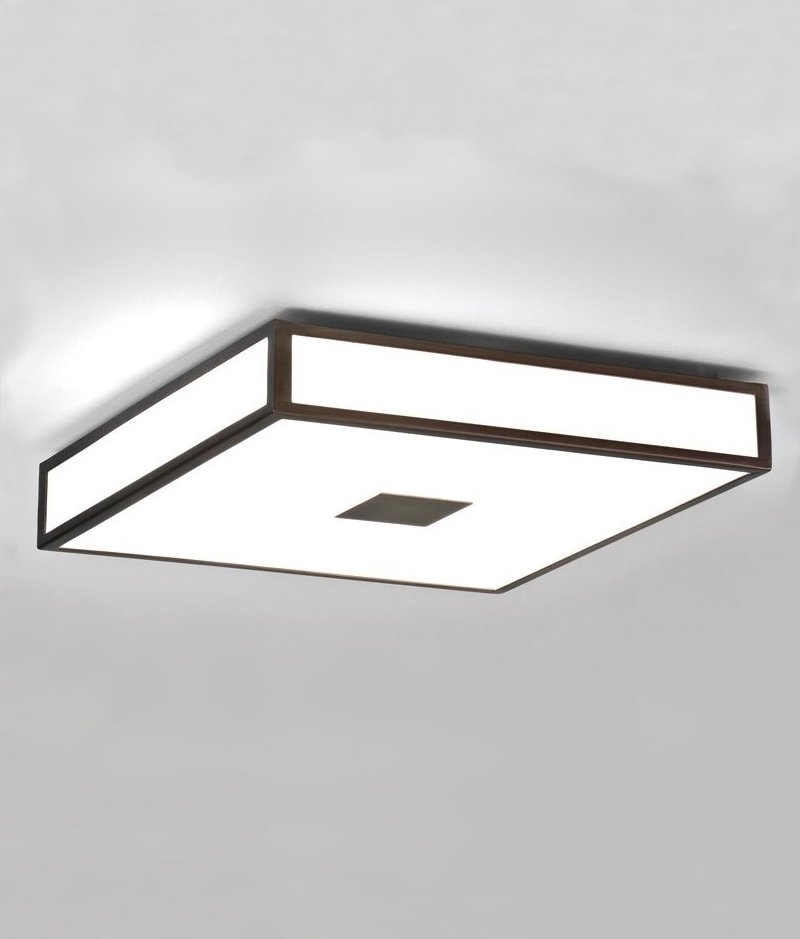 Opal Glass Square Bathroom Ceiling Light In Art Deco Style