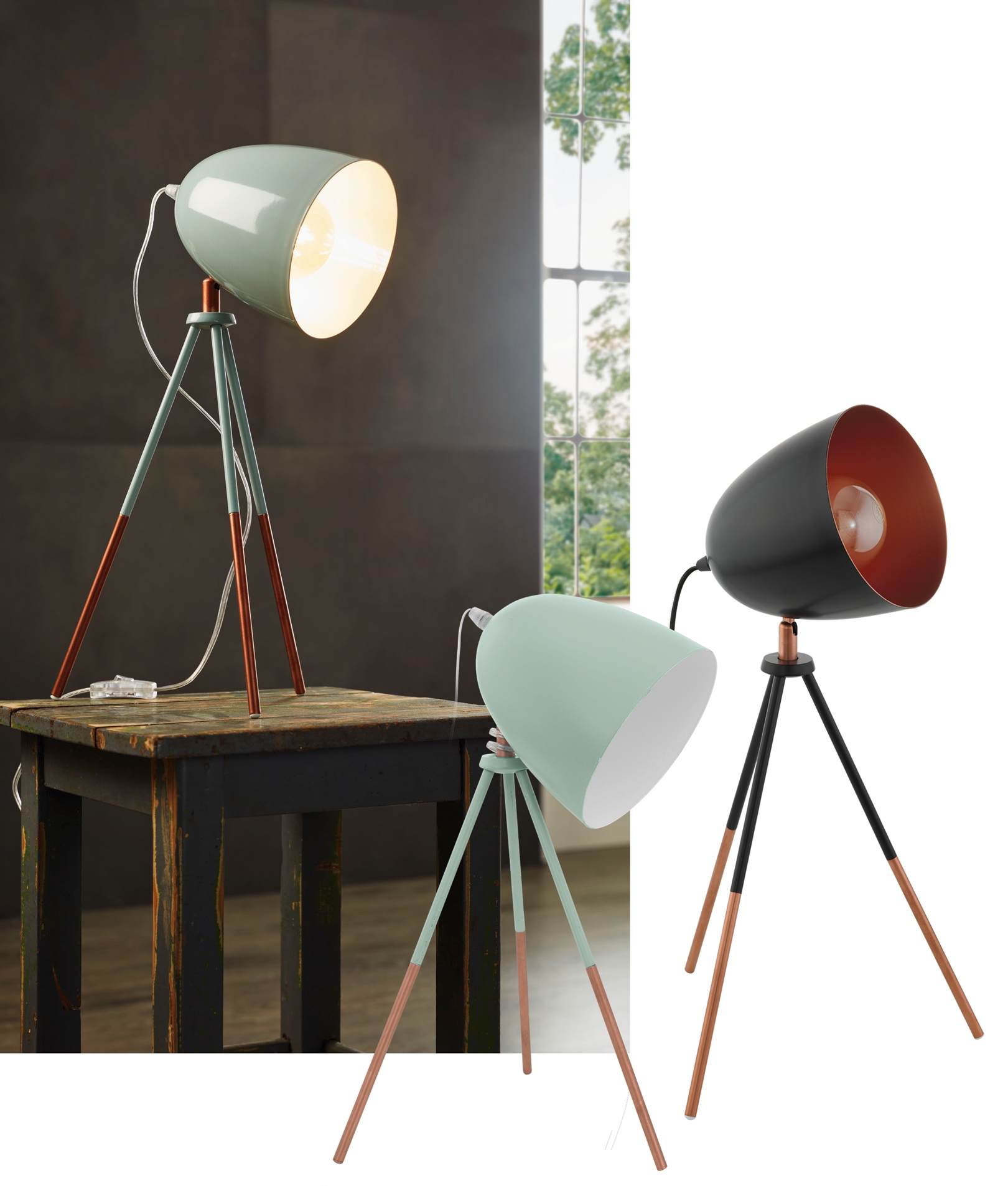 Midi Sized Tripod Light Retro Colours, Mint Table Lamp Uk