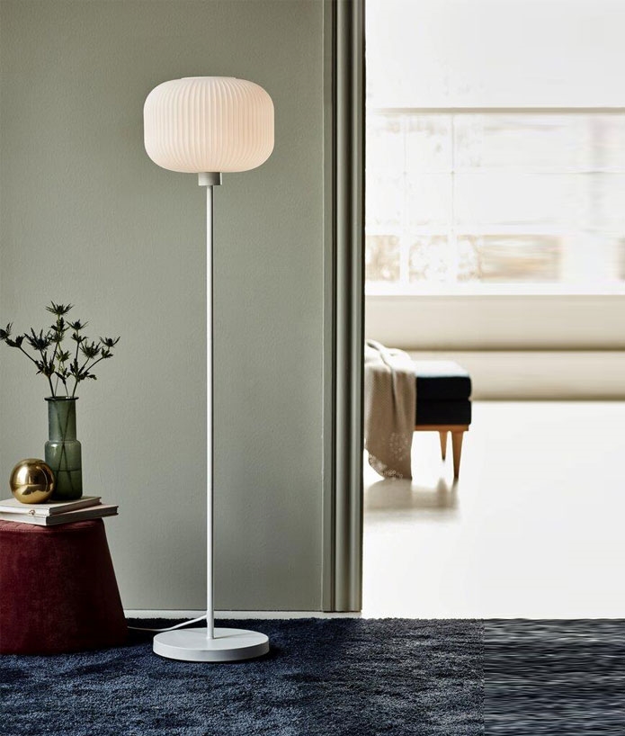 Opal Glass Rippled Shade Floor Lamp, Floor Lamp With Green Glass Shade