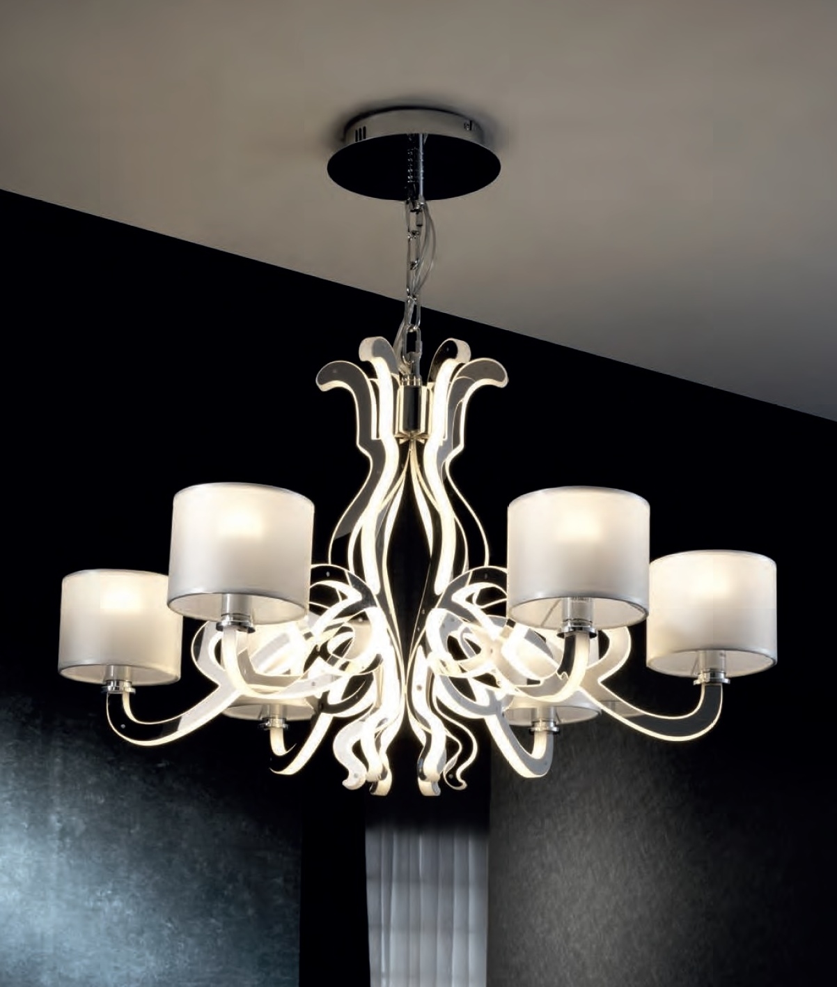 Reflective 6 Light Chandelier with Shades LED