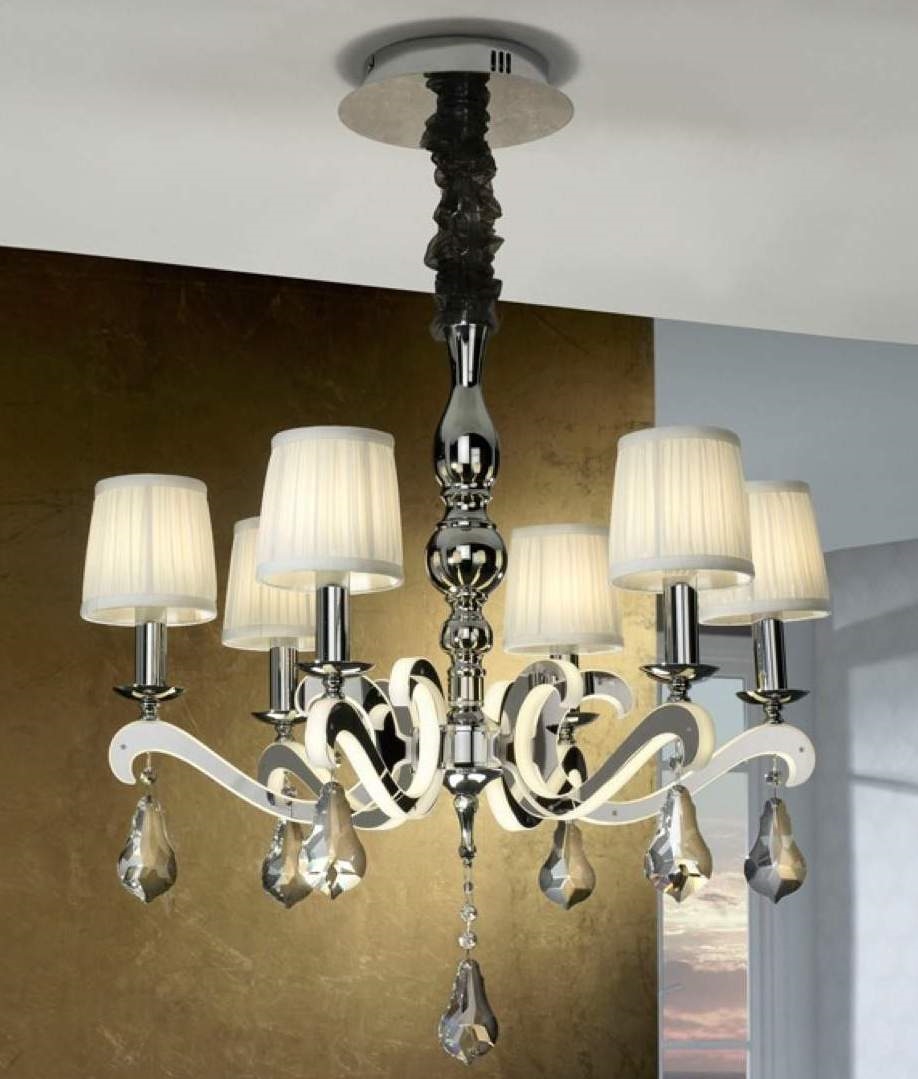 Reflective Chandelier with Pleated Shades & LED