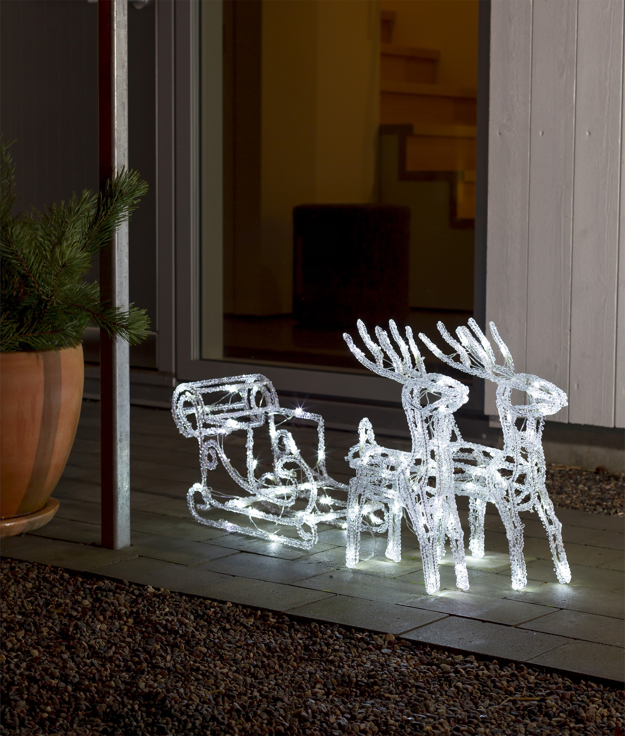 Reindeers With Sleigh Leds For Outdoor Use, Outdoor Santa Sleigh And Reindeer Uk