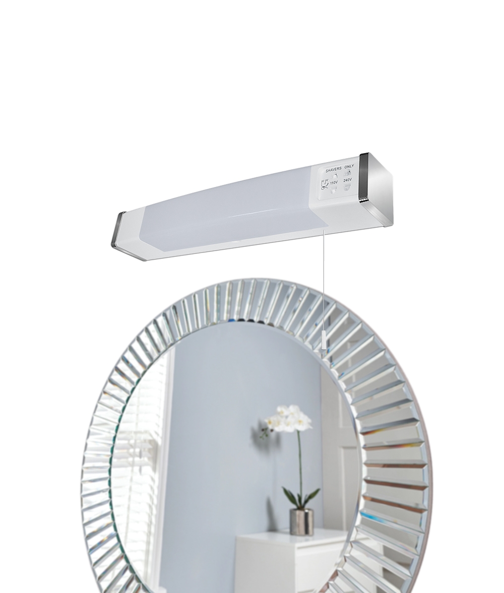 Dual voltage LED shaver light IP44 Rated Chrome Ends