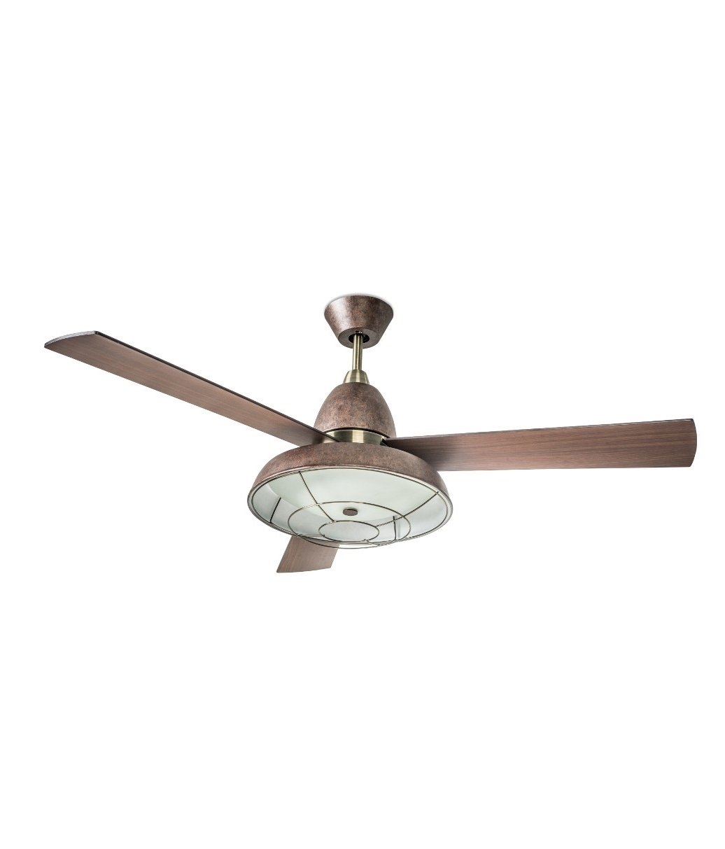 Retro Ceiling Fan With Caged Light, Vintage Ceiling Fan With Light And Remote
