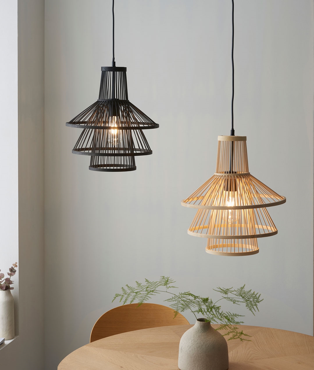 Bamboo Japanese Style Fretwork Light Pendant Black or White