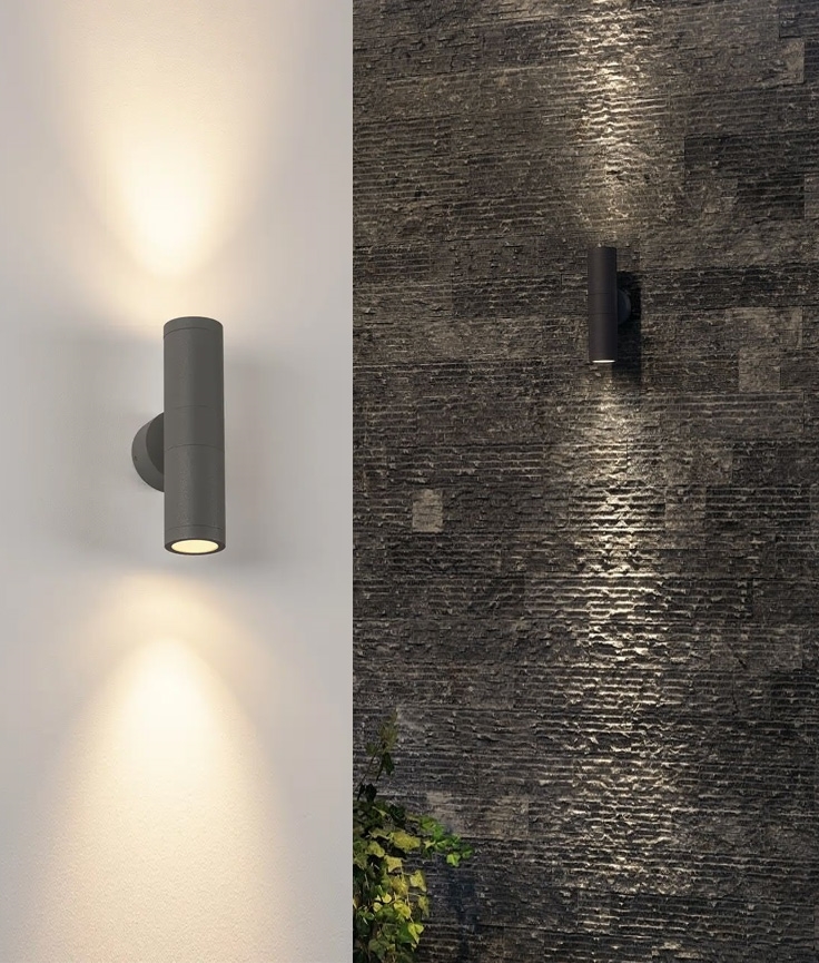 Cylindrical GU10 IP44 Tubular Up & Down Exterior Light - Easy Lamp Change