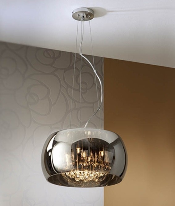 Mirrored Glass Shade Crystal Droplet Pendant Glass Shade Crystal Droplet Pendant