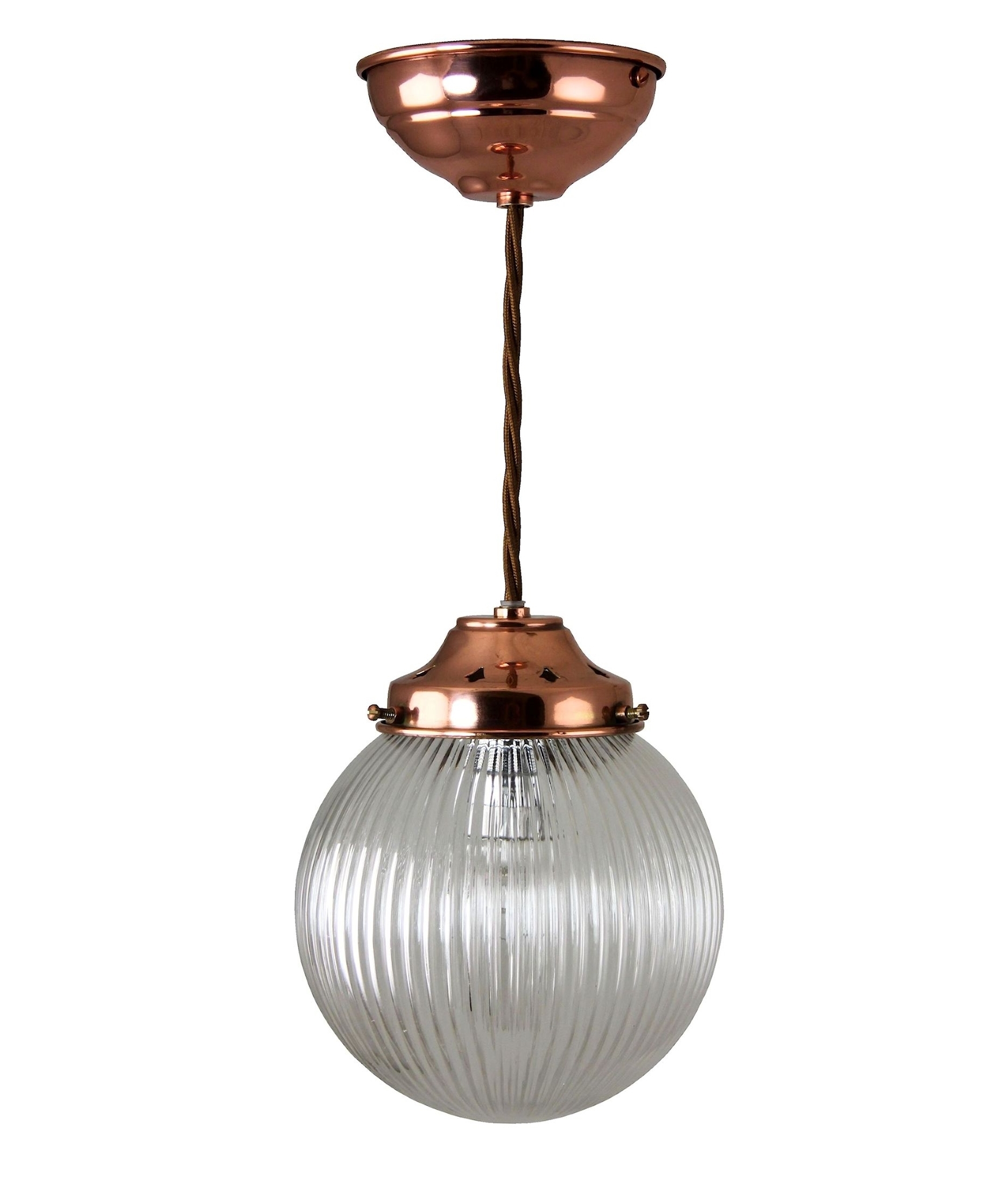 Reeded Glass Copper Globe Pendant