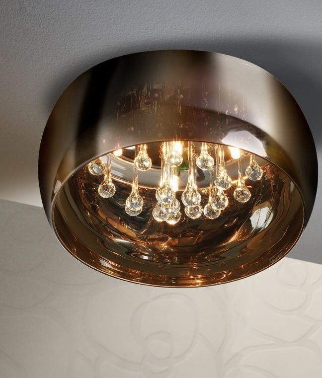 Flush Ceiling Mounted Light Barrel Like Smoked Glass Diffuser