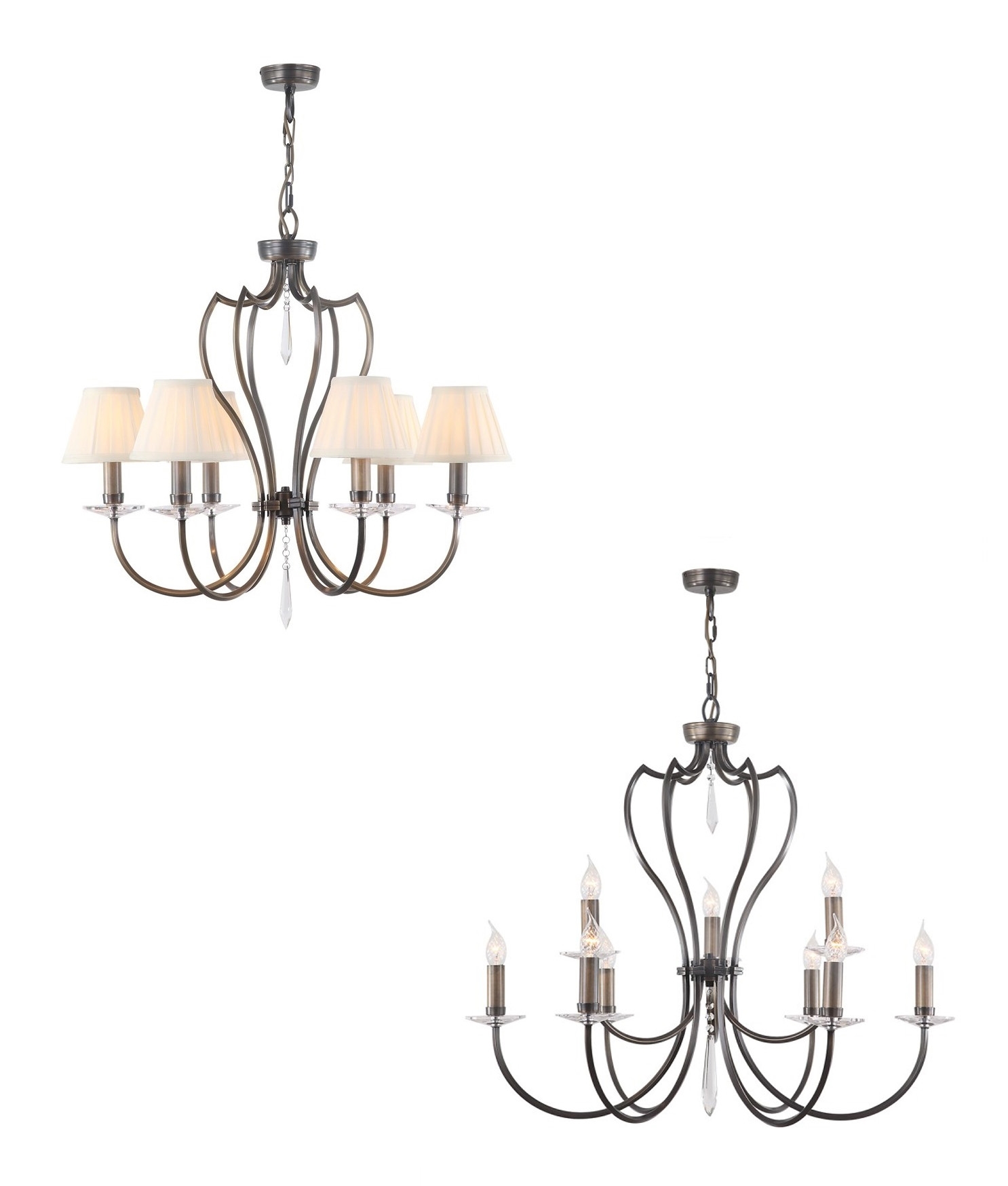 6 Light Chandelier with Cut Glass Sconces & Optional Shades