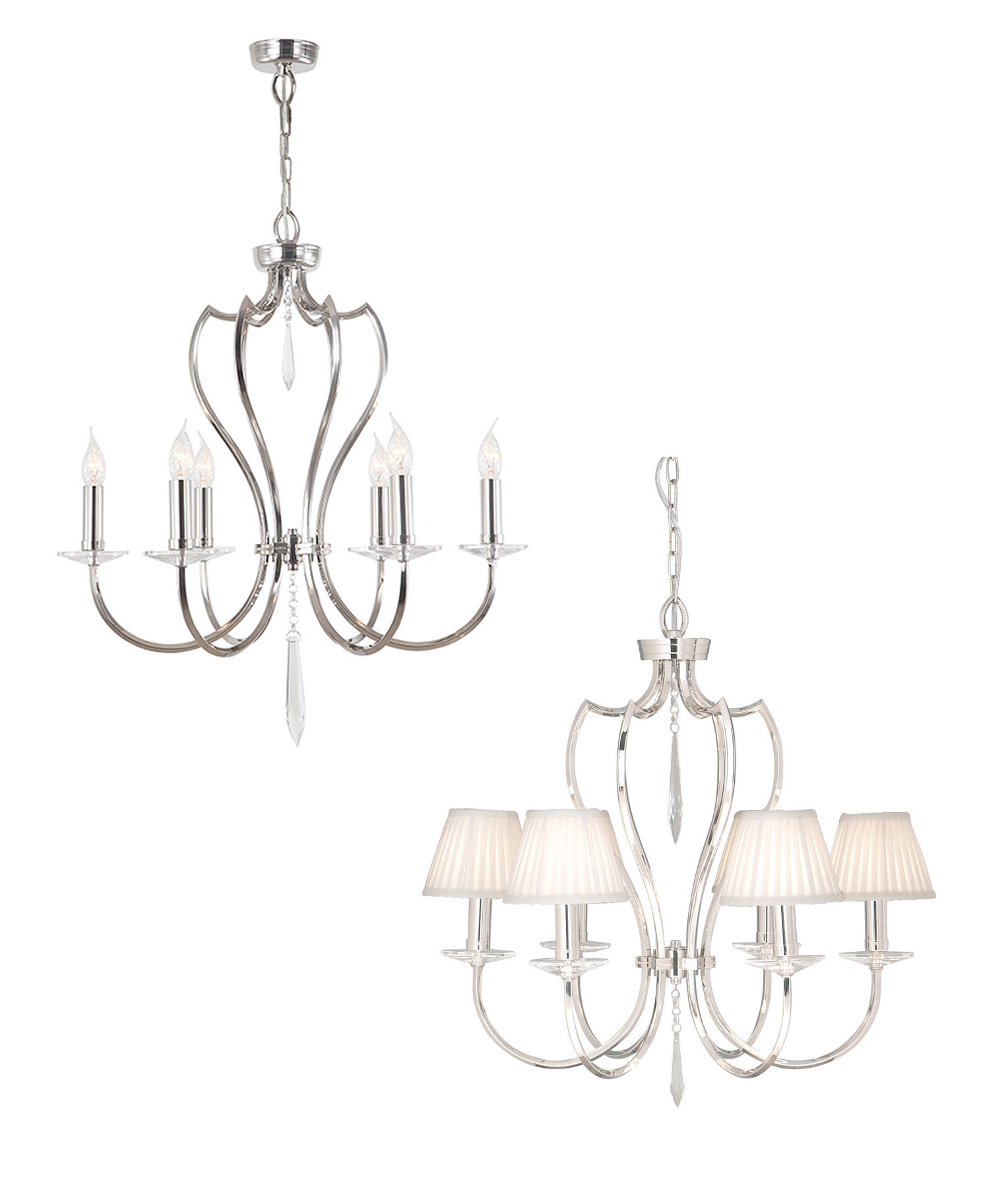 6 Light Chandelier with Cut Glass Sconces & Optional Shades