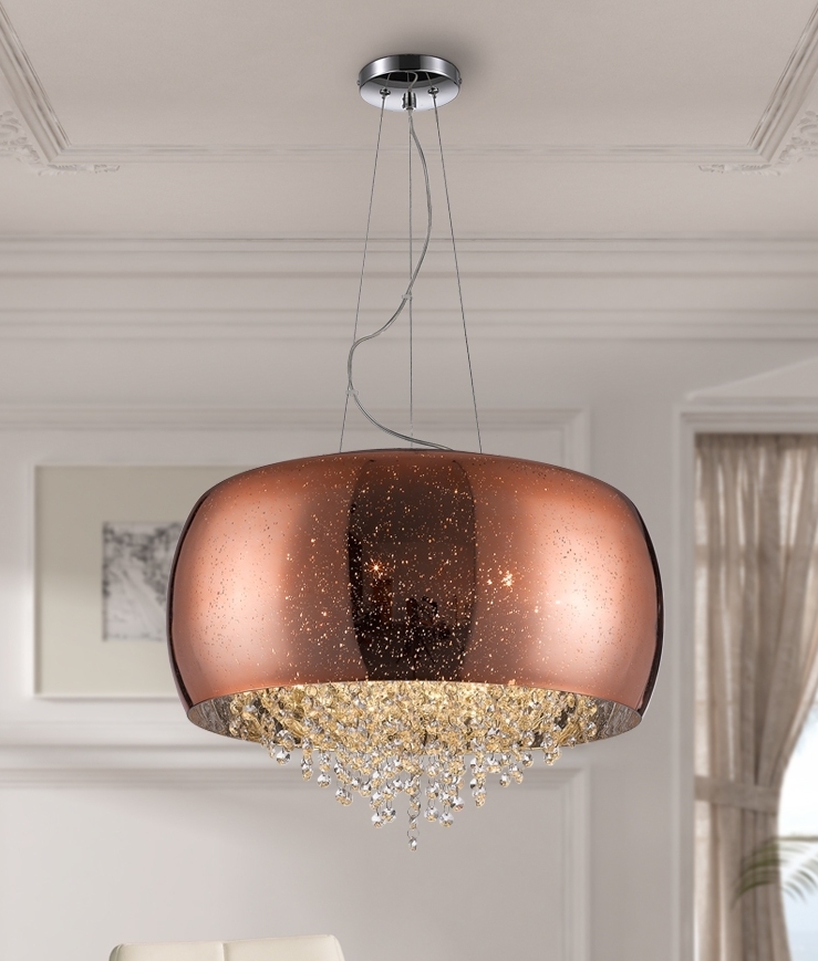 Drum Copper Pendant With Decorative Inner Crystals For Glitz - Glass Drum Ceiling Light