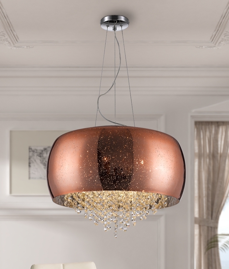 Drum Copper Pendant With Decorative Inner Crystals For Glitz