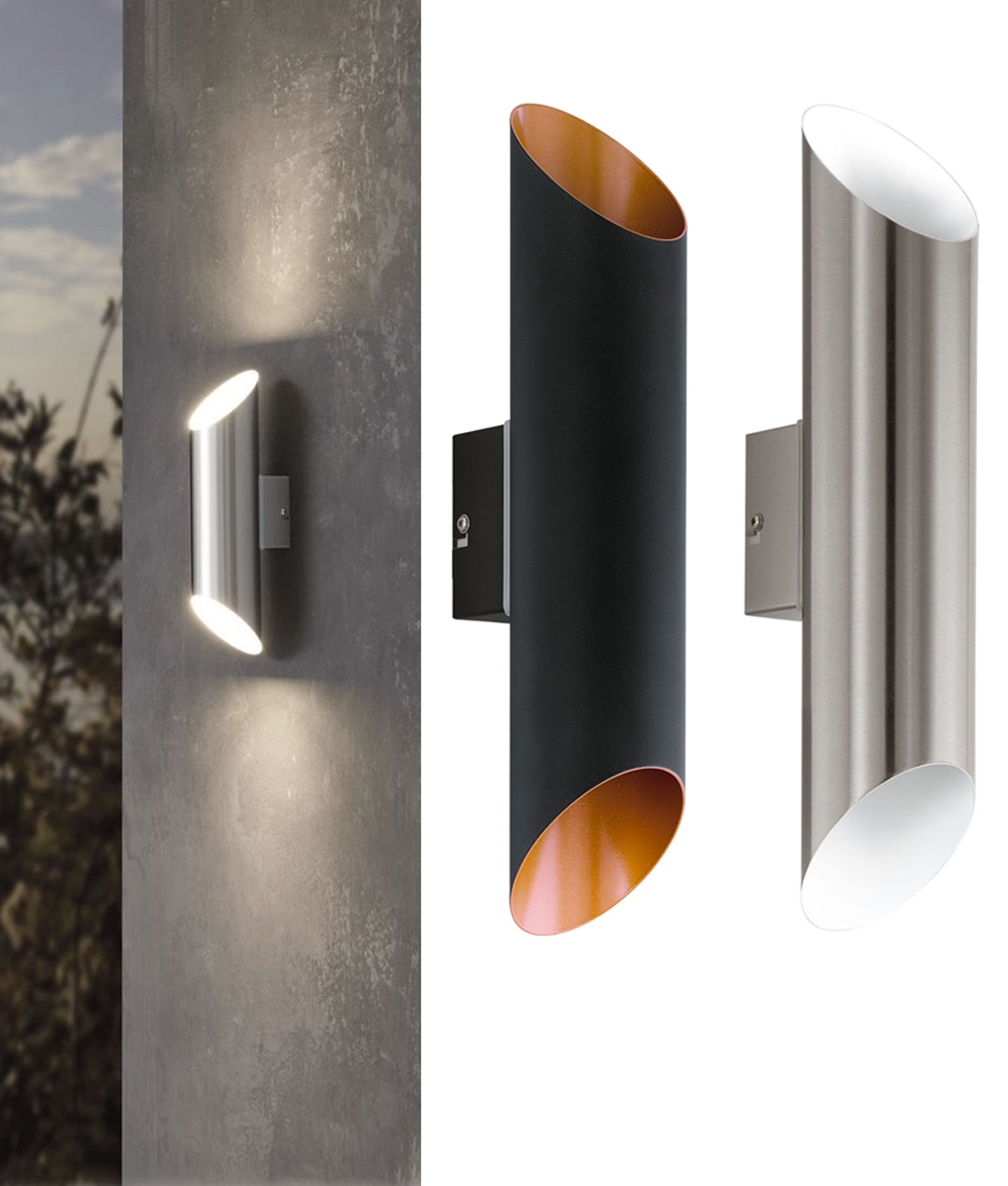 Outdoor Slim Tubular LED Up Down Wall Light - Black & Copper or Steel ...
