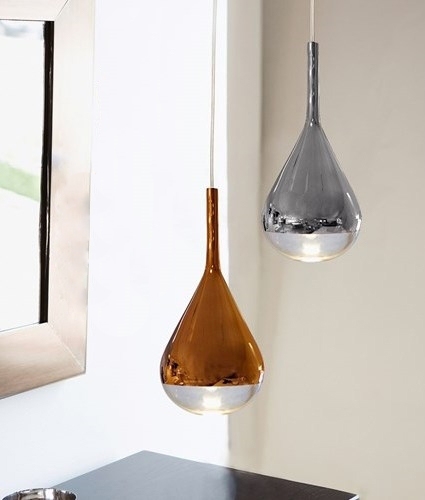 Luscious Metallic Teardrop Glass Light Pendants In Copper Chromated Luscious Metallic Teardrop Glass Light, Teardrop Pendant Light Glass